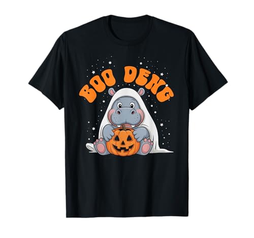 Funny Boodeng Baby Pygmy Hippo Gruseliges Süßes oder Saures T-Shirt von Sorry I'm Late I Was A Hippopotamus Haunted House