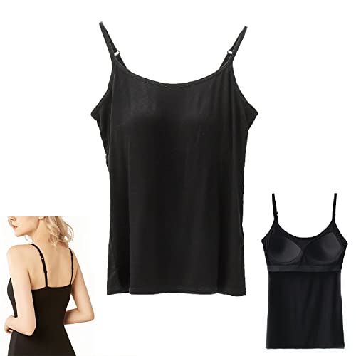 Sorviesw 2-in-1 Damen Basic Nahtloses Camisole Einfarbig Spaghettiträger Slim Fit Baumwolle Verstellbare Spaghettiträger Tank Top für den Alltag Freizeitkleidung, Tank Top mit integriertem BH, XXL, von Sorviesw