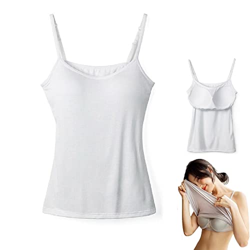 Sorviesw 2-in-1 Damen Basic Nahtloses Camisole Einfarbig Spaghettiträger Slim Fit Baumwolle Verstellbare Spaghettiträger Tank Top für den Alltag Freizeitkleidung, Tank Top mit integriertem BH, XXL, von Sorviesw