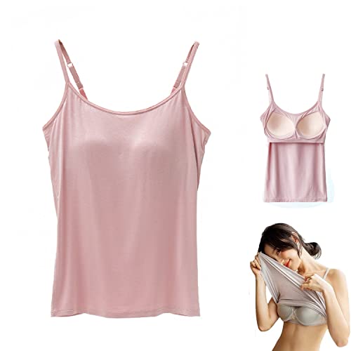 Sorviesw 2-in-1 Damen Basic Nahtloses Camisole Einfarbig Spaghettiträger Slim Fit Baumwolle Verstellbare Spaghettiträger Tank Top für den Alltag Freizeitkleidung, Tank Top mit integriertem BH, XL, von Sorviesw