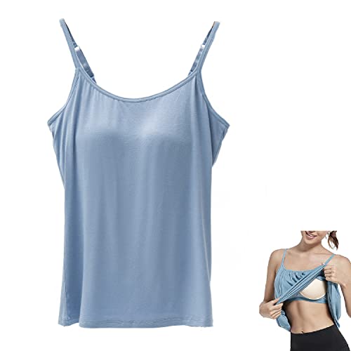 Sorviesw 2-in-1 Damen Basic Nahtloses Camisole Einfarbig Spaghettiträger Slim Fit Baumwolle Verstellbare Spaghettiträger Tank Top für den Alltag Freizeitkleidung, Tank Top mit integriertem BH, S, von Sorviesw