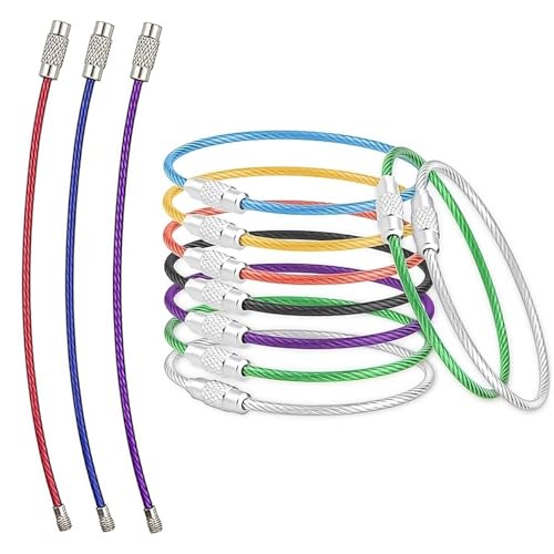 Sosa & Ya Schlüsselringe Edelstahl Drahtseil 1,5mm 15cm schraubbar farbig robust Draht Schlüsselanhänger vielseitig Groß für Aufhängen Kofferanhänger Schlüssel Wandern Metalldraht (5) von Sosa & Ya