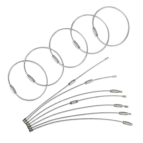 Sosa & Ya Schlüsselringe Edelstahl Drahtseil 1,5mm 15cm schraubbar silber robust Draht Schlüsselanhänger vielseitig Groß für Aufhängen Kofferanhänger Schlüssel Wandern Metalldraht (10) von Sosa & Ya