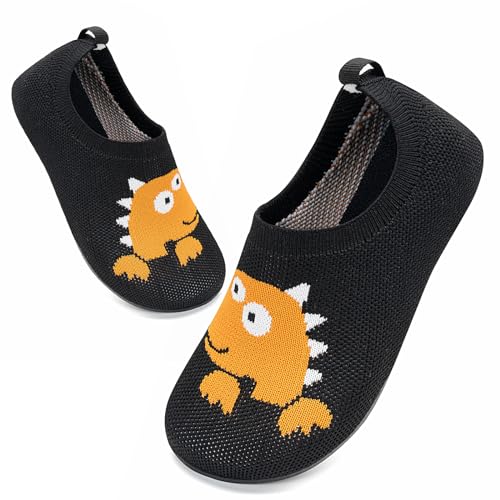 Sosenfer Barfuß Hausschuhe Kinder Jungen, Mädchen Weiche Barfussschuhe, Leichte Badeschuhe, Süße Baby Lauflernschuhe-Orange Dinosaurier-20 von Sosenfer