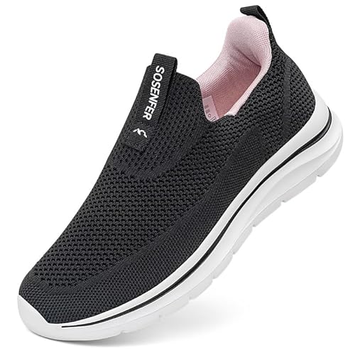 Sosenfer Damen Slip On Sneaker Atmungsaktiv Turnschuhe Leicht Mesh Sportschuhe Walkingschuhe Bequme Schlupfschuhe für Gym Fitness-HEISE-39 von Sosenfer