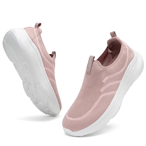 Sosenfer Damen Slip On Sneaker Bequeme Schnürsenkel Ohne Binden Schlupfschuhe für Damen Slip in Laufschuhe Leichte Atmungsaktive Freizeitschuhe Rosa 38 von Sosenfer