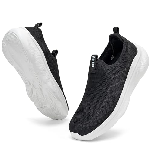 Sosenfer Damen Slip On Sneaker Bequeme Schnürsenkel Ohne Binden Schlupfschuhe für Damen Slip in Laufschuhe Leichte Atmungsaktive Freizeitschuhe Schwarz 37 von Sosenfer