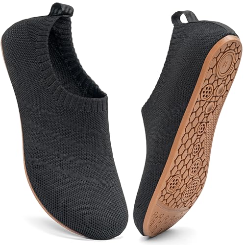 Sosenfer Herren Hausschuhe Damen Barfuss Schuhe Damen Rutschfest Slip on Flache Barfusshausschuh Home Kuschelige Pantoffel Geschlossen Unisex-OxfordBlack-40 von Sosenfer