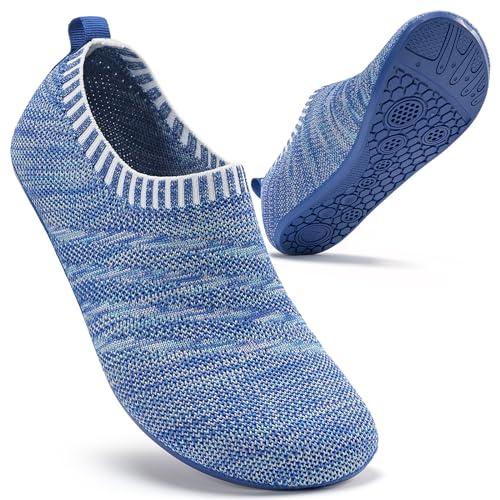 Sosenfer Herren Hausschuhe Damen Barfuss Schuhe Damen Rutschfest Slip on Flache Barfusshausschuh Home Kuschelige Pantoffel Geschlossen Unisex-LightBlue-Blue-40 von Sosenfer