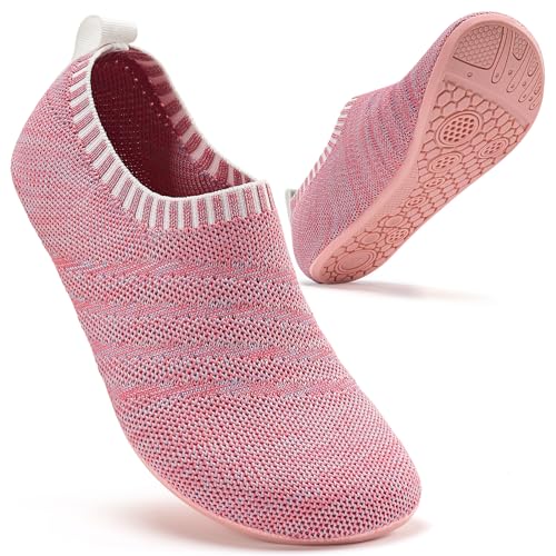 Sosenfer Herren Hausschuhe Damen Barfuss Schuhe Damen Rutschfest Slip on Flache Barfusshausschuh Home Kuschelige Pantoffel Geschlossen Unisex-FENSE-PINKDI-37 von Sosenfer