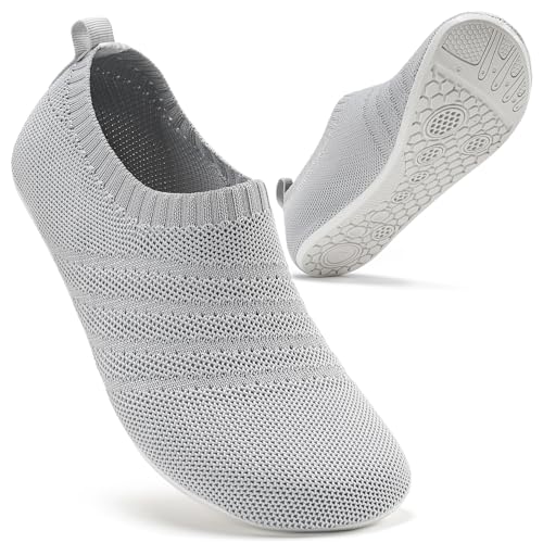 Sosenfer Herren Hausschuhe Damen Barfuss Schuhe Damen Rutschfest Slip on Flache Barfusshausschuh Home Kuschelige Pantoffel Geschlossen Unisex-lightGrey-White-44 von Sosenfer
