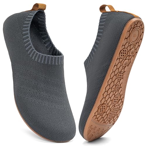 Sosenfer Herren Hausschuhe Damen Barfuss Schuhe Damen Rutschfest Slip on Flache Barfusshausschuh Home Kuschelige Pantoffel Geschlossen Unisex-OxfordDarkGrey-39XIN von Sosenfer