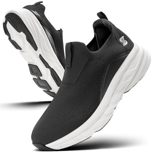 Sosenfer Schuhe Herren Laufschuhe Slip On Sneaker Leichte Atmungsaktiv Sportschuhe Bequem Turnschuhe für Outdoor Fitness Straßenlaufschuhe Walkingschuhe-HEIBAI-46 von Sosenfer