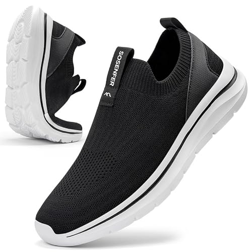 Sosenfer Slip On Sneaker Herren Ultraleichte Ohne Schnürsenkel Schuhe Sportschuhe Turnschuhe Laufschuhe Atmungsaktiv rutschfeste Schuhe für Sport,Freizeit,Fitness,Jogging,Walking -HEIBAI-46 von Sosenfer