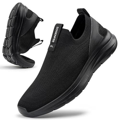 Sosenfer Slip On Sneaker Herren Ultraleichte Ohne Schnürsenkel Schuhe Sportschuhe Turnschuhe Laufschuhe Atmungsaktiv rutschfeste Schuhe für Sport,Freizeit,Fitness,Jogging,Walking -QUANHEI-42 von Sosenfer