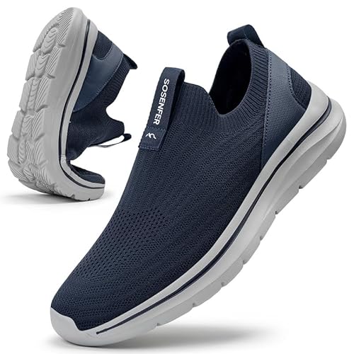 Sosenfer Slip On Sneaker Herren Ultraleichte Ohne Schnürsenkel Schuhe Sportschuhe Turnschuhe Laufschuhe Atmungsaktiv rutschfeste Schuhe für Sport,Freizeit,Fitness,Jogging,Walking -SHENLAN-HUIDI-46 von Sosenfer