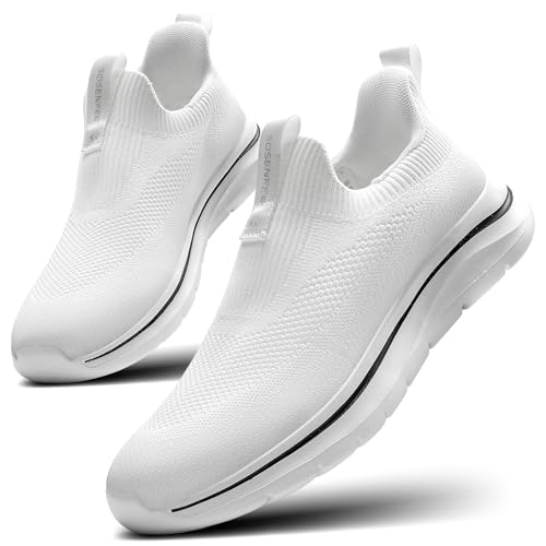 Sosenfer Slip on Sneaker Herren Atmungsaktive Schuhe ohne Schnürsenkel Turnschuhe Bequem Casual Sportschuhe Leicht Gym Walkingschuhe für Herren-BAISEI-44 von Sosenfer
