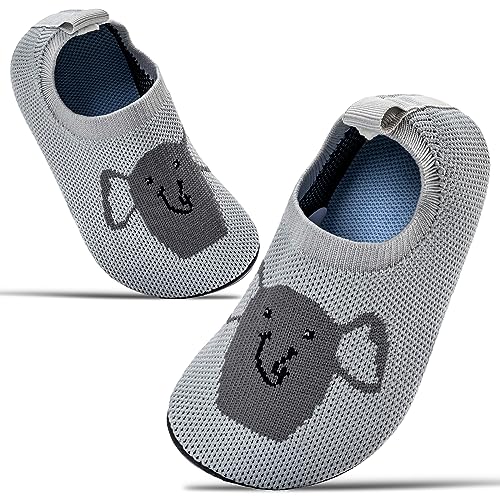 Sosenfer Barfuß Hausschuhe Kinder Jungen, Mädchen Weiche Barfussschuhe, Leichte Badeschuhe, Süße Baby Lauflernschuhe-Hellgrauer Elefant-25 von Sosenfer