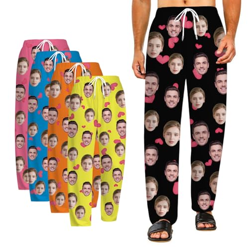 SosnSusn Personalisierte lustige Pyjamahose mit Fotogesicht, Personalisierte Pyjamahose für Frauen Männer lustiges Familien-Pyjama-Set für Paare mit Taschen und Kordelzug Sleepewear Loungewear von SosnSusn