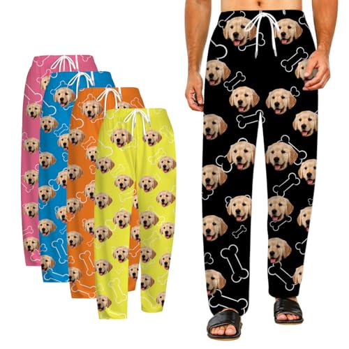 SosnSusn Personalisierte lustige Pyjamahose mit Fotogesicht, Personalisierte Pyjamahose für Frauen Männer lustiges Familien-Pyjama-Set für Paare mit Taschen und Kordelzug Sleepewear Loungewear von SosnSusn