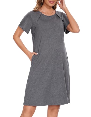 Sosolism Damen 3 in 1 Stillen Entbindung Labor Krankenhaus Nachthemden Kurzarm Mutterschaftsschlafshirts mit Knopf Sosolism Damen 3 in 1 Stillen Entbindung Labor Krankenhaus Nachthemden Kurzarm Mutterschaftsschlafshirts mit Knopf von Sosolism