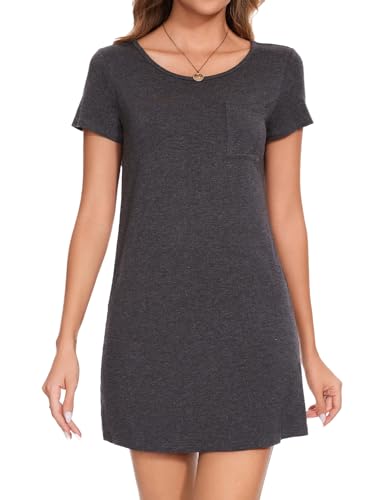 Sosolism Damen Nachthemd Kurzarm Nachthemd mit Rundhalsausschnitt Schlafanzug T-Shirt Kleid von Sosolism
