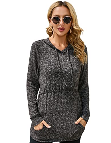 Sosolism Stillpullover Damen Langarm Stilltops Langarm Stillshirt mit Tasche,Dunkelgrau,Größe S von Sosolism