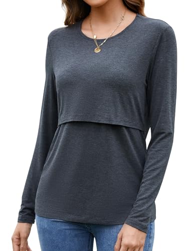 Sosolism Stillshirt für Damen Still Tops Sommer Stilloberteile Mode,Dunkelgrau,Größe S von Sosolism