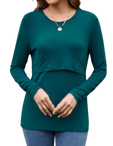 Sosolism Stillshirt für Damen Stilltop Regulärer Stilltshirt Dehnbar,Dunkel Grün,Größe XL von Sosolism