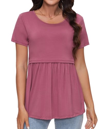 Sosolism Stillshirts Damen Weiches Stilltop Sommer Stilloberteile Kurzarm,Stumpfes Rot,Größe L von Sosolism