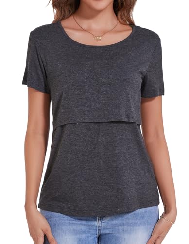 Sosolism Stillshirt für Damen Stillen Tops Sommer Stilloberteile Mode,Dunkelgrau,Größe M von Sosolism