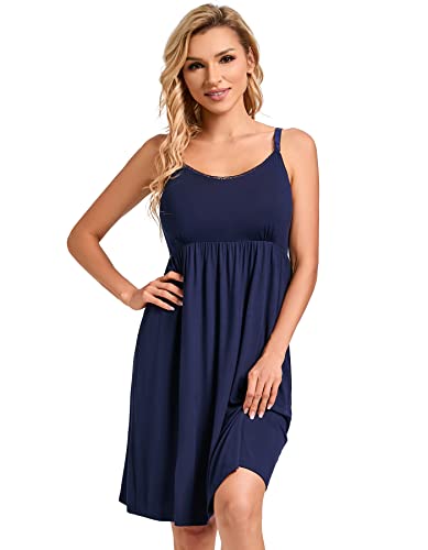 Sosolism Still Nachthemd Damen Sommer Ärmellos Umstandsnachthemd Nachthemd Spaghettiträger Nachthemd mit Stillfunktion Dunkelblau, Mittel von Sosolism