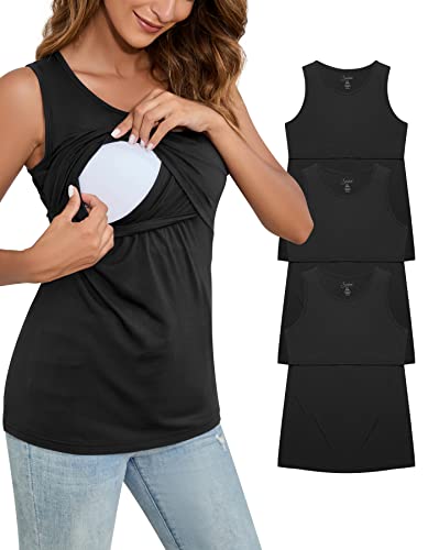 Sosolism 3 Pack Damen Stillen Tanktops Ärmellos Still-T-Shirt Sommer Lässig Mutterschaft Trägertop Umstandsmode Nursing Oberteil Trägershirt,Schwarz/Schwarz/Schwarz,L von Sosolism