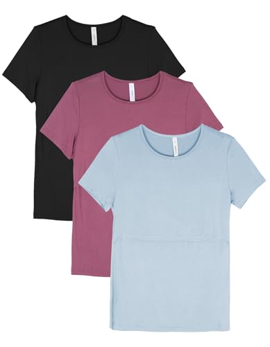 Sosolism 3er-Pack Stillshirt für Damen Stillen Tops Sommer Stilloberteile Mode,Schwarz/Staubrosa/Babyblau,Größe L von Sosolism