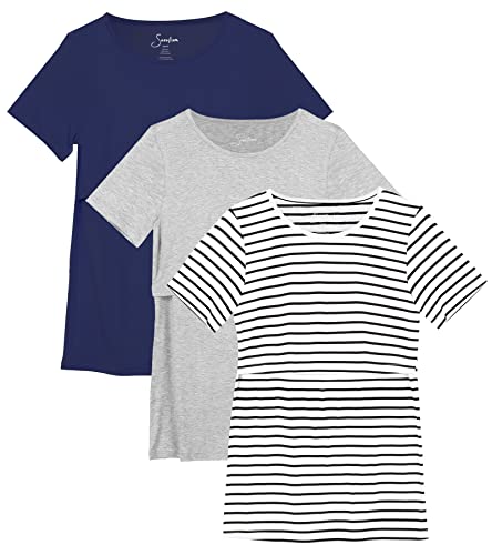 Sosolism 3 Pack Damen Stillentops Kurzarm Still-Shirts Mutterschaft Nursing T-Shirts Umstandsmode Schwangerschaftskleidung Sommer Lässig Kleidung,Navy/Hell Grau/Gestreift,L von Sosolism