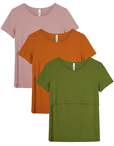 Sosolism 3 Pack Damen Stillentops Kurzarm Still-Shirts Mutterschaft Nursing T-Shirts Umstandsmode Schwangerschaftskleidung Sommer Lässig Kleidung,Orange/Grün/Pink,L von Sosolism