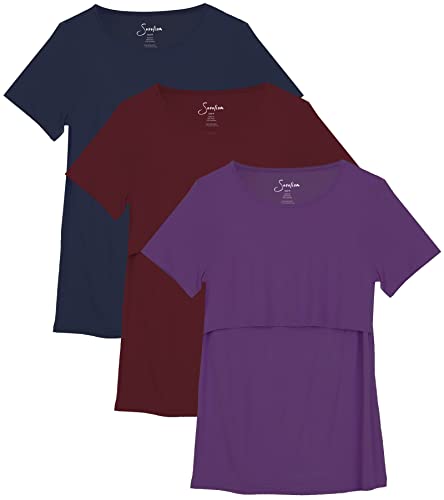 Sosolism 3 Pack Damen Stillentops Kurzarm Still-Shirts Mutterschaft Nursing T-Shirts Umstandsmode Schwangerschaftskleidung Sommer Lässig Kleidung,Rot/Navy/Lila,L von Sosolism