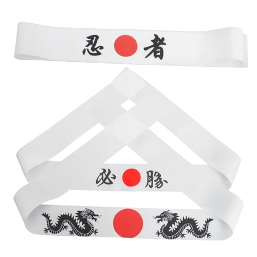 Sosoport 3 Stück Teiliges Japanisches Stirnband mit Ninja print Atmungsaktiv und Langlebig Komfortables Haarband für Karate Sushi Meister und Küchenarbeit Authentischer Bushido stil für von Sosoport