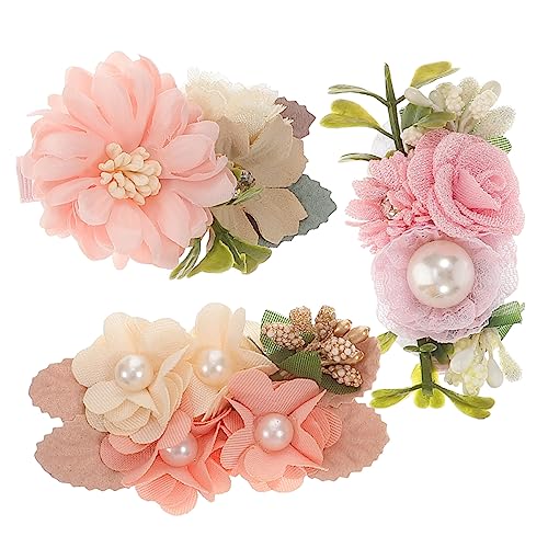 Sosoport 3stücke Blumen Haarspangen Für Mädchen Faux Perlen Blume Haar Clip Barrettes Haar Dekorationen Für Kleinkinder Blumenmädchen Frisur Schmuck von Sosoport