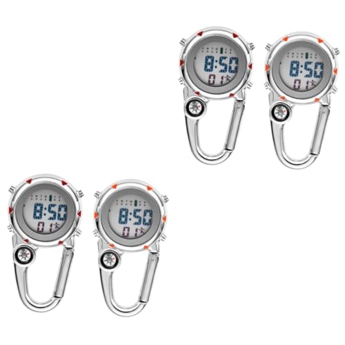 Sosoport 4stücke Multifunktionale Taschenuhr Mit Karabiner Clip Tragbare Edelstahl Uhr Für Outdoor Aktivitäten Inklusive Kompass Und Wasserdichtem Design von Sosoport