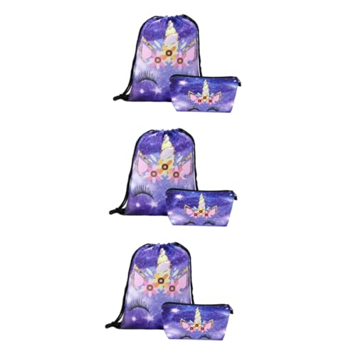Sosoport 6 STK Kosmetikkoffer 3D-gedruckte Blumenstraußtasche Bündeltasche Einhorn-Rucksack mit Kordelzug Fitnesstasche Drucken Tasche mit Kordelzug Make-up-Box einstellen Einkaufen von Sosoport