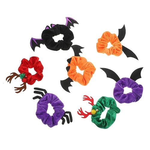 Sosoport 7st Halloween Elastische Haargummis Halloween-fledermausflügel-scrunchie Haarschmuck Für Damen Hirschhaarringe Haargummis Für Weihnachten Schmücken Mädchen Flanell Fräulein von Sosoport