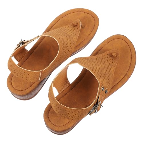 Sosoport Flache Damen Sandalen Sommer Schuhe mit Zehentrenner Rutschfeste Pu sohle Atmungsaktiv Leicht Modisch für und Alltag Hellbraun von Sosoport