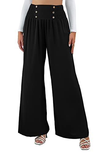 SotRong Schwarz Hose Damen Leicht Baggy Sommerhose Lose Schlaghose Culottes Hosen Elastische Taille Ausgestellte Palazzo Hose mit Weitem Bein Boho Chiffon Hose Yoga Lounge Hose S von SotRong