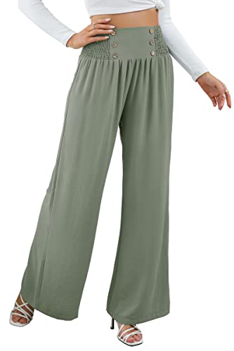 SotRong Sommerhose Damen Leicht Baggy Schlaghose Culottes Hosen Elastische Taille Ausgestellte Palazzo Hose mit Weitem Bein Boho Chiffon Hose Yoga Lounge Hose Grün L von SotRong