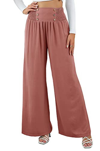 SotRong Sommerhose Damen Leicht Baggy Schlaghose Culottes Hosen Elastische Taille Ausgestellte Palazzo Hose mit Weitem Bein Boho Chiffon Hose Yoga Lounge Hose Rosa L von SotRong