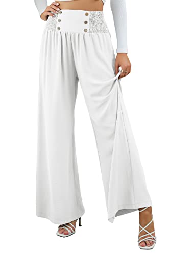 SotRong Sommerhose Damen Leicht Baggy Schlaghose Culottes Hosen Elastische Taille Ausgestellte Palazzo Hose mit Weitem Bein Boho Chiffon Hose Yoga Lounge Hose Weiß M von SotRong