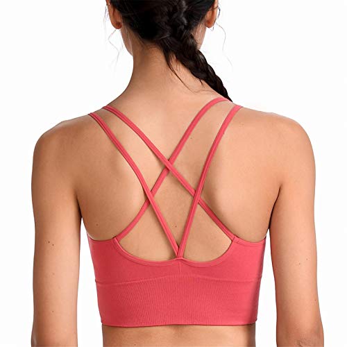 SotRong Damen BH mit gekreuztem Rücken, gepolsterter Sport-BH, mittlere Belastung, für Fitnessstudio, Yoga, Laufen, sexy Crop Top für Gilr Teens, Shanhu Red, Large von SotRong