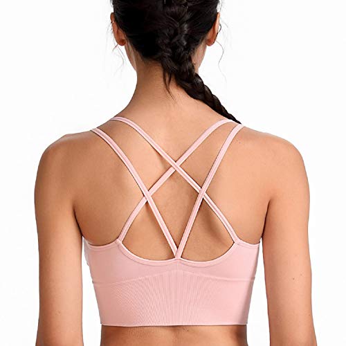 SotRong Damen BH mit gekreuztem Rücken, gepolsterter Sport-BH, mittlere Belastung, für Fitnessstudio, Yoga, Laufen, sexy Crop Top für Gilr Teens, rose, XL von SotRong