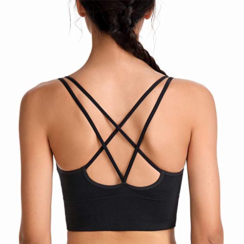 SotRong Damen BH mit gekreuztem Rücken, gepolsterter Sport-BH, mittlere Belastung, für Fitnessstudio, Yoga, Laufen, sexy Crop Top für Gilr Teens Gr. M, Schwarz von SotRong